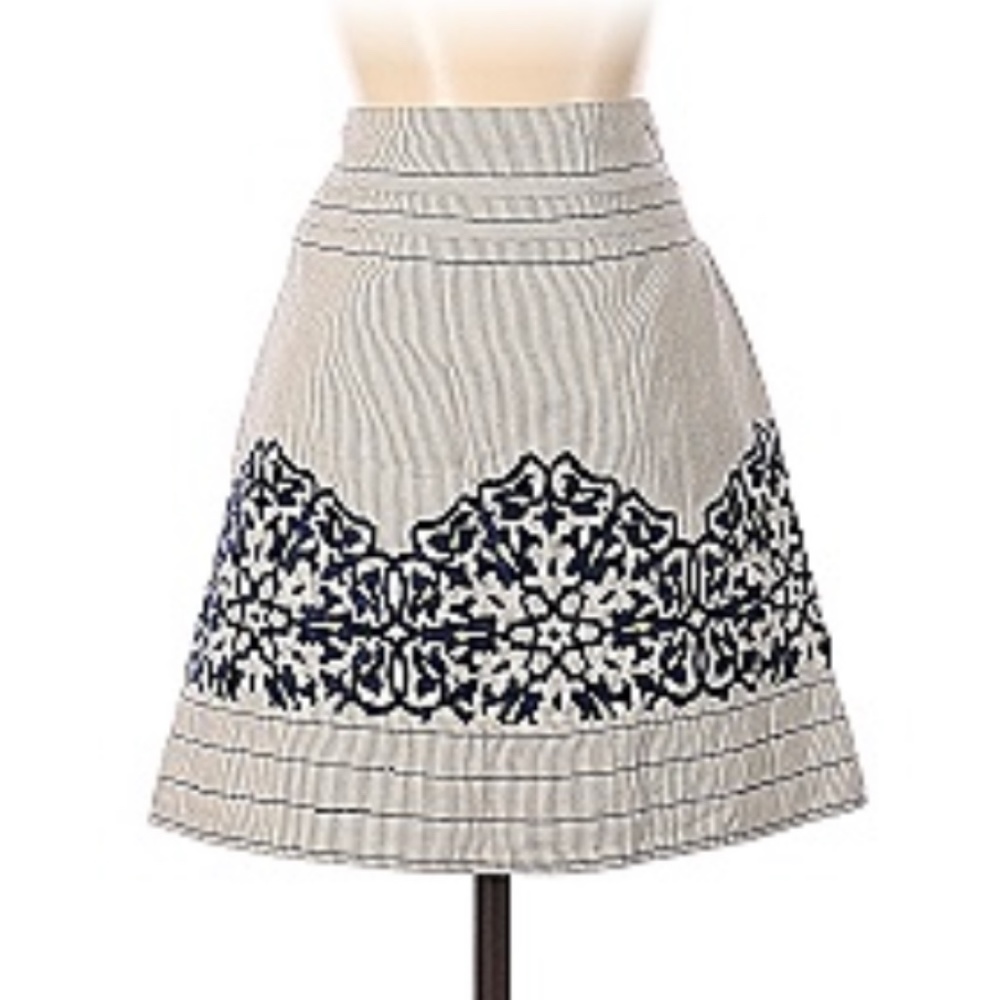 Floreat Embroidered Skirt Stripe Floral Kaleidoscope Skirt 0 XS